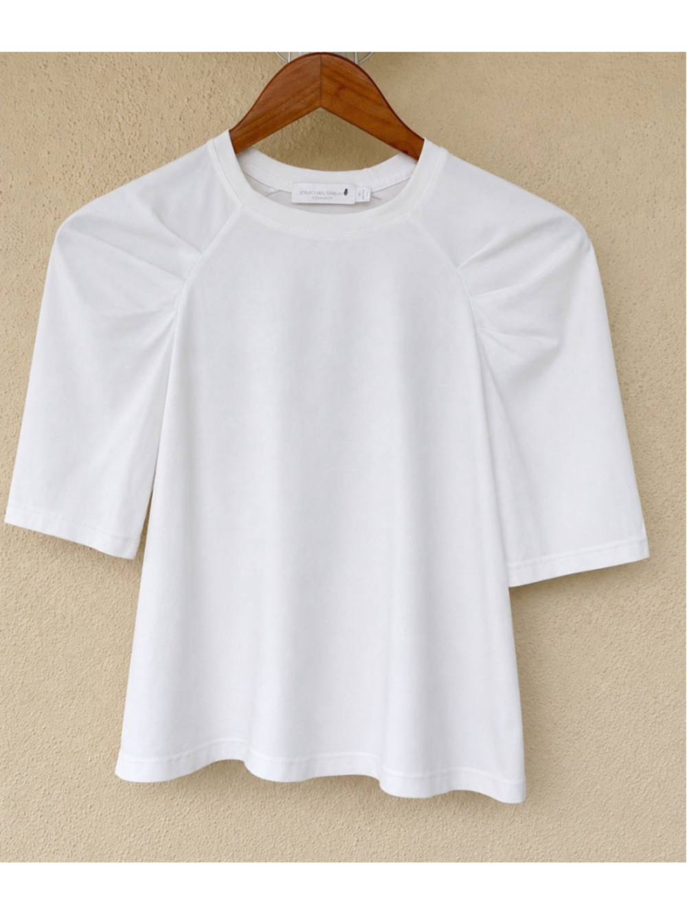 Jonathan Simkhai Standard White Puff Sleeve Tee Crewneck Minimalist Top Size S